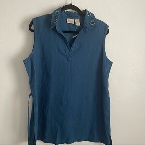 St John's bay sleeveless linen blouse vintage NWT embroidered color cottage core